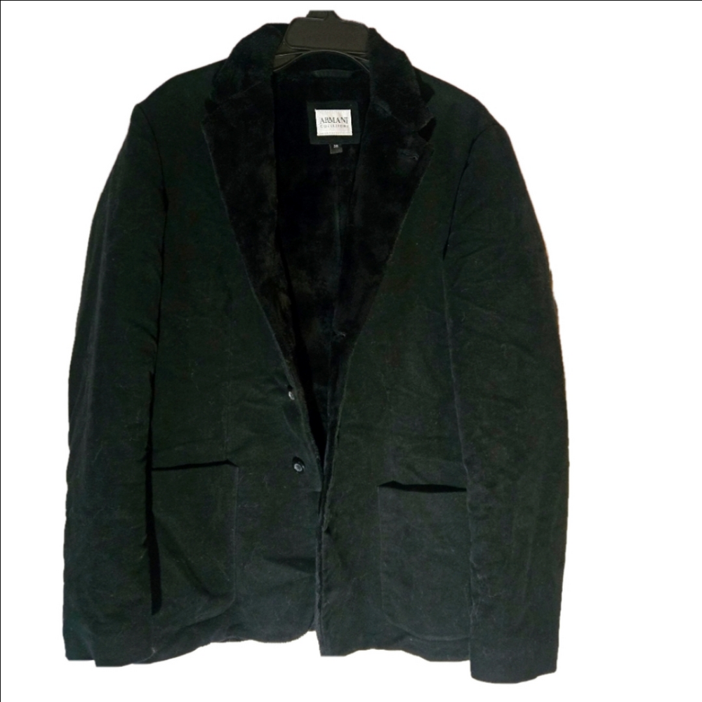Armani Collezioni Black Coat 38 Soft Suede Leather Fur Blazer